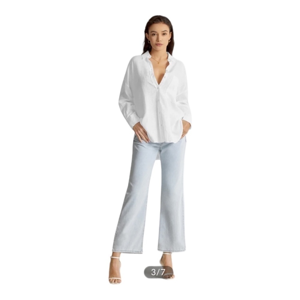 Commense Drop shoulder relaxed fit linen blend button up Shirt White Size S NEW